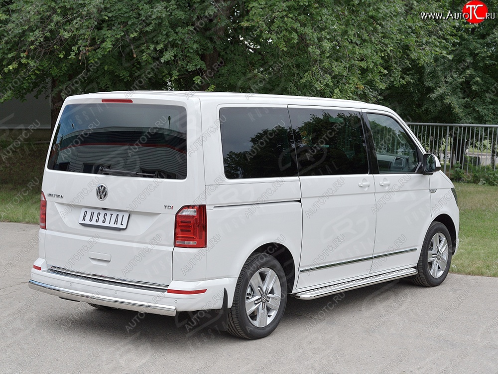 11 599 р. Защита заднего бампера (Ø75x42 мм, нержавейка, короткая база) Russtal Volkswagen Transporter T6 дорестайлинг (2015-2019)  с доставкой в г. Кемерово