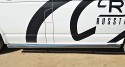 71 999 р. Левая защита порогов из круглой трубы диаметром 63 мм Russtal Volkswagen Transporter T6 дорестайлинг (2015-2019) (Защита порогов с со скосами на торцах (вариант 1))  с доставкой в г. Кемерово. Увеличить фотографию 2