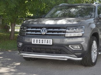 23 999 р. Защита переднего бампера (2 трубы Ø63 и 42 мм, нержавейка) SLITKOFF  Volkswagen Teramont  CA1 (2016-2020) дорестайлинг  с доставкой в г. Кемерово. Увеличить фотографию 4