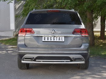 Защита заднего бампера (2 трубы Ø63 и 42 мм, нержавейка) SLITKOFF Volkswagen Teramont  CA1 (2016-2020) дорестайлинг