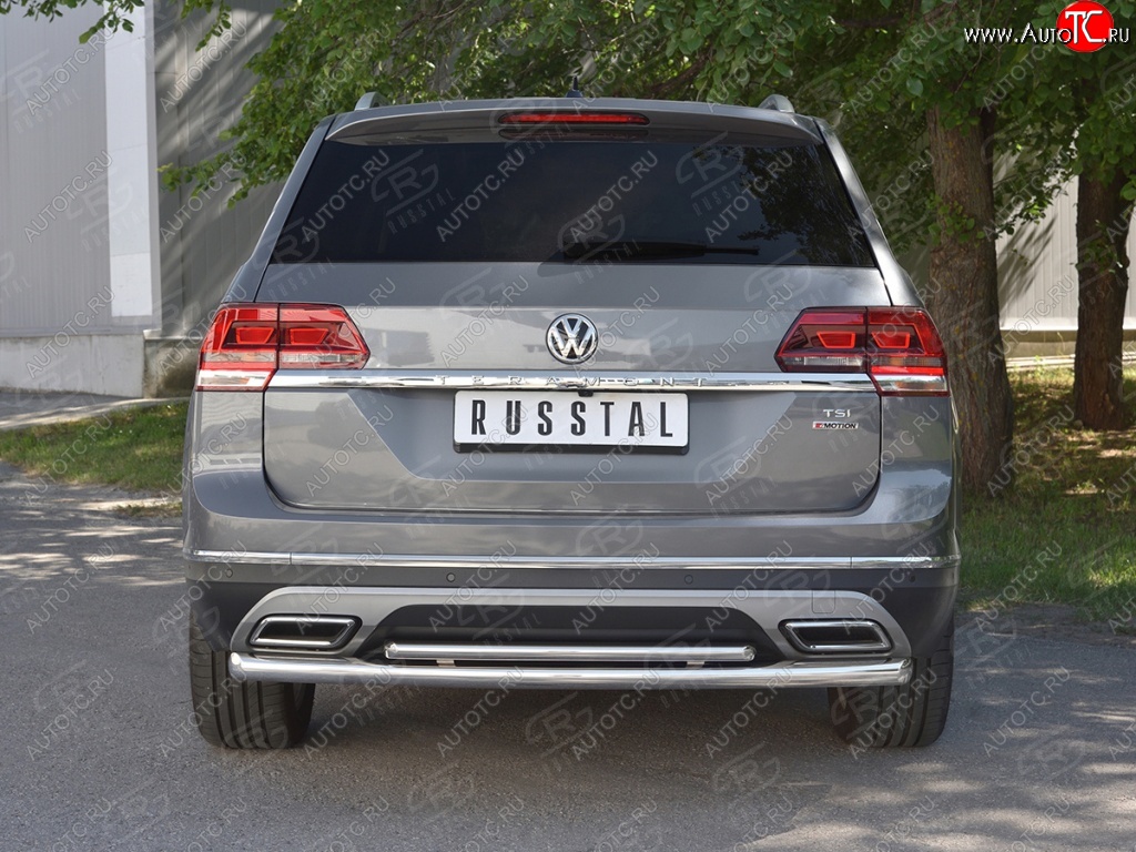 16 999 р. Защита заднего бампера (2 трубы Ø63 и 42 мм, нержавейка) SLITKOFF  Volkswagen Teramont  CA1 (2016-2020) дорестайлинг  с доставкой в г. Кемерово