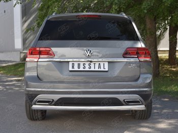 Защита заднего бампера (Ø75х42 мм, нержавейка) Russtal Volkswagen Teramont CA1 дорестайлинг (2016-2020)