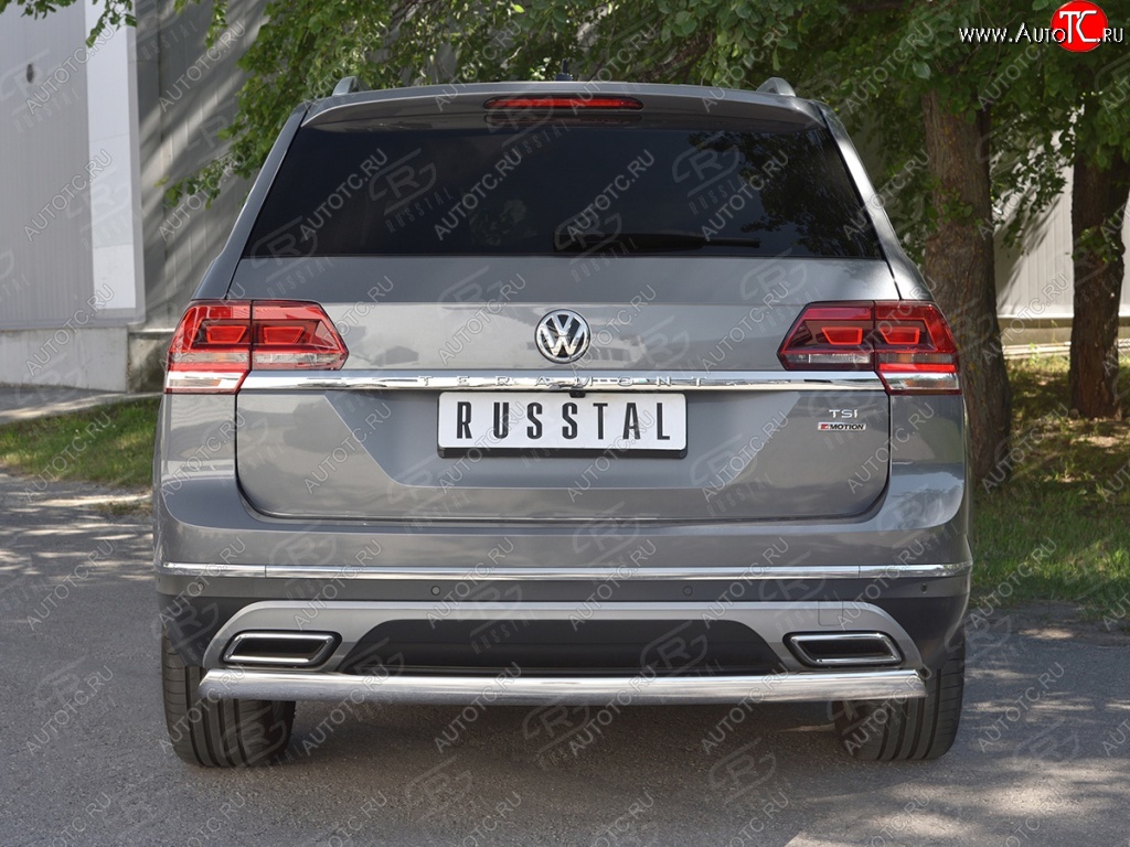 11 599 р. Защита заднего бампера (Ø75х42 мм, нержавейка) Russtal Volkswagen Teramont CA1 дорестайлинг (2016-2020)  с доставкой в г. Кемерово