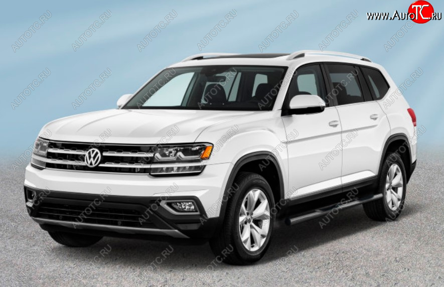 13 699 р. Защита порогов Slitkoff (Ø 76 мм, в проступями)  Volkswagen Teramont  CA1 (2016-2020) дорестайлинг (Сталь с полимерным покрытием. Цвет: серебристый)  с доставкой в г. Кемерово