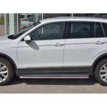 35 549 р. Порожки для ног (труба Ø42) SLITKOFF  Volkswagen Tiguan  Mk2 (2016-2020) дорестайлинг (лист - нержавейка, профиль - нержавейка)  с доставкой в г. Кемерово. Увеличить фотографию 2