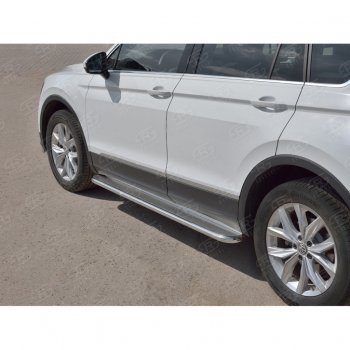35 549 р. Порожки для ног (труба Ø42) SLITKOFF  Volkswagen Tiguan  Mk2 (2016-2020) дорестайлинг (лист - нержавейка, профиль - нержавейка)  с доставкой в г. Кемерово. Увеличить фотографию 3