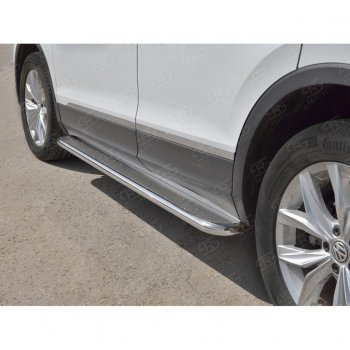 35 549 р. Порожки для ног (труба Ø42) SLITKOFF  Volkswagen Tiguan  Mk2 (2016-2020) дорестайлинг (лист - нержавейка, профиль - нержавейка)  с доставкой в г. Кемерово. Увеличить фотографию 4
