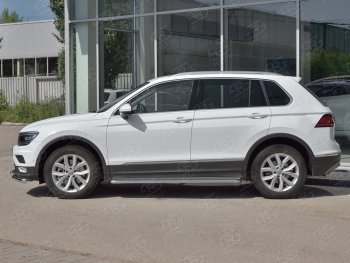 Порожки для ног (труба Ø42) SLITKOFF Volkswagen Tiguan  Mk2 (2016-2020) дорестайлинг (лист - нержавейка, профиль - нержавейка)