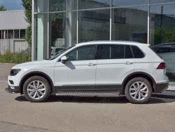 Пороги труба d42 с листом (Лист алюм, проф.сталь) (v2) SLITKOFF Volkswagen Tiguan  Mk2 (2016-2020) дорестайлинг