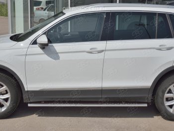 16 649 р. Пороги труба 75х42 овал с проступью Russtal Volkswagen Tiguan Mk2 дорестайлинг (2016-2020)  с доставкой в г. Кемерово. Увеличить фотографию 2