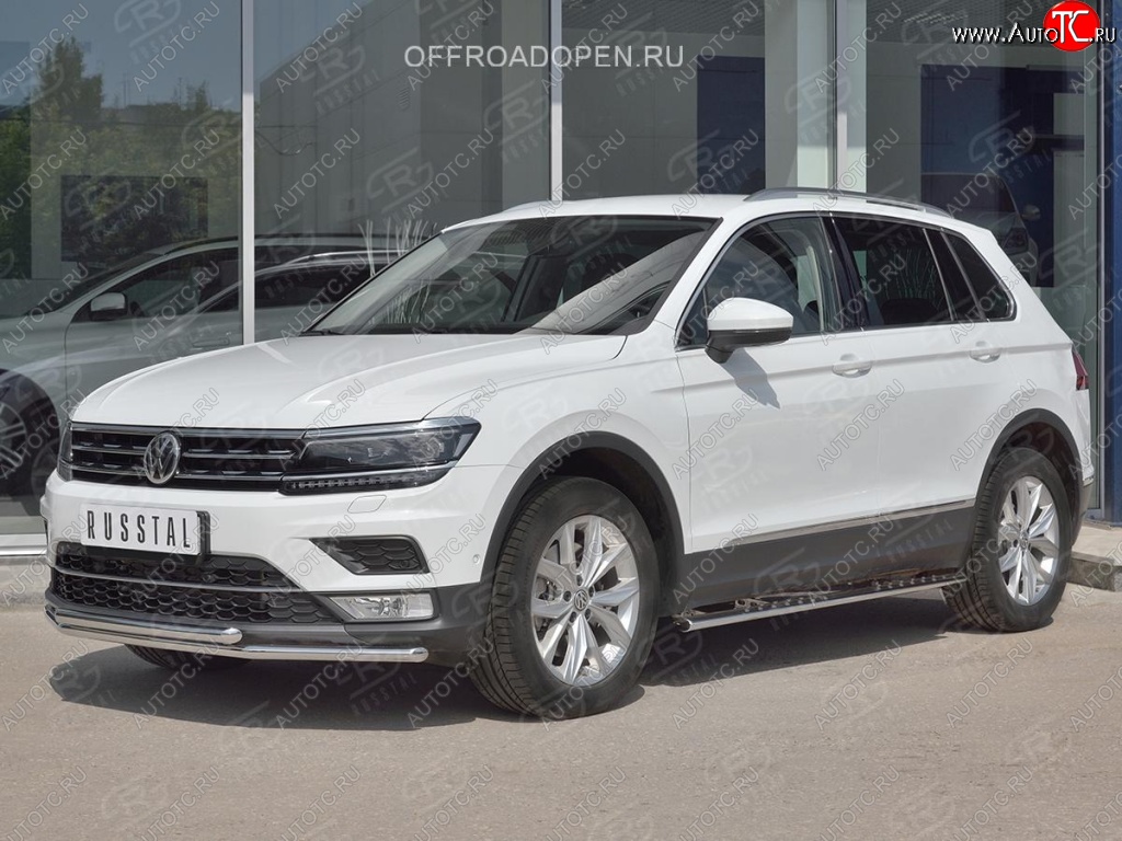 17 399 р. Защита переднего бампера (2 трубы Ø42 мм, нержавейка, NOT OFF ROAD) SLITKOFF  Volkswagen Tiguan  Mk2 (2016-2020) дорестайлинг  с доставкой в г. Кемерово