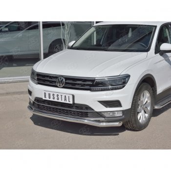 17 649 р. Защита переднего бампера (Ø63 мм волна, нержавейка) SLITKOFF  Volkswagen Tiguan  Mk2 (2016-2020) дорестайлинг  с доставкой в г. Кемерово. Увеличить фотографию 2