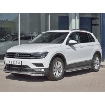 17 649 р. Защита переднего бампера (Ø63 мм волна, нержавейка) SLITKOFF  Volkswagen Tiguan  Mk2 (2016-2020) дорестайлинг  с доставкой в г. Кемерово. Увеличить фотографию 3