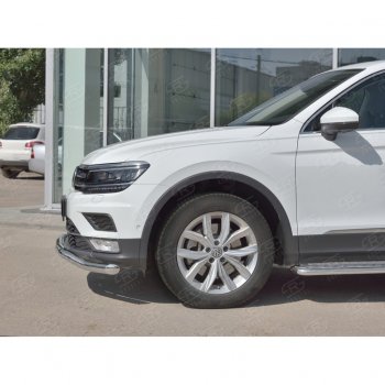 17 649 р. Защита переднего бампера (Ø63 мм волна, нержавейка) SLITKOFF  Volkswagen Tiguan  Mk2 (2016-2020) дорестайлинг  с доставкой в г. Кемерово. Увеличить фотографию 4