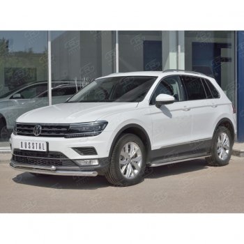 14 649 р. Защита переднего бампера (2 трубы Ø63 и 75х42 мм, нержавейка) Russtal Volkswagen Tiguan Mk2 дорестайлинг (2016-2020)  с доставкой в г. Кемерово. Увеличить фотографию 3