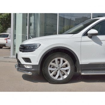 14 649 р. Защита переднего бампера (2 трубы Ø63 и 75х42 мм, нержавейка) Russtal Volkswagen Tiguan Mk2 дорестайлинг (2016-2020)  с доставкой в г. Кемерово. Увеличить фотографию 4