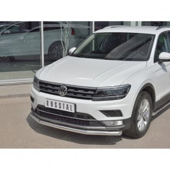 16 249 р. Защита переднего бампера (Ø63 мм, нержавейка, NOT OFF ROAD) SLITKOFF  Volkswagen Tiguan  Mk2 (2016-2020) дорестайлинг  с доставкой в г. Кемерово. Увеличить фотографию 2