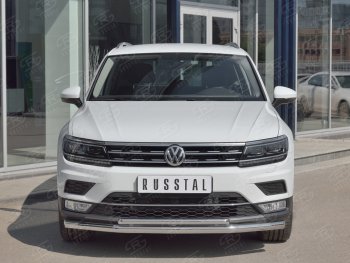 20 349 р. Защита переднего бампера (2 трубы Ø63 и 42 мм, нержавейка) SLITKOFF  Volkswagen Tiguan  Mk2 (2016-2020) дорестайлинг  с доставкой в г. Кемерово. Увеличить фотографию 1