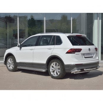 24 999 р. Защита заднего бампера (Ø63/42/63 мм, нержавейка, NOT OFF ROAD) SLITKOFF  Volkswagen Tiguan  Mk2 (2016-2020) дорестайлинг  с доставкой в г. Кемерово. Увеличить фотографию 2