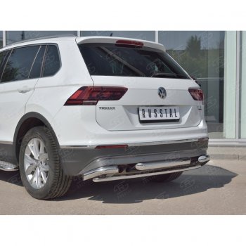 24 999 р. Защита заднего бампера (Ø63/42/63 мм, нержавейка, NOT OFF ROAD) SLITKOFF  Volkswagen Tiguan  Mk2 (2016-2020) дорестайлинг  с доставкой в г. Кемерово. Увеличить фотографию 4