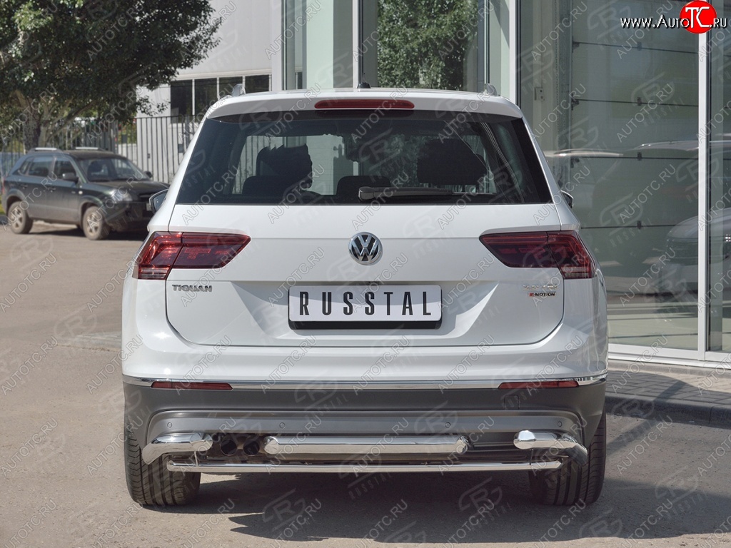 24 999 р. Защита заднего бампера (Ø63/42/63 мм, нержавейка, NOT OFF ROAD) SLITKOFF  Volkswagen Tiguan  Mk2 (2016-2020) дорестайлинг  с доставкой в г. Кемерово