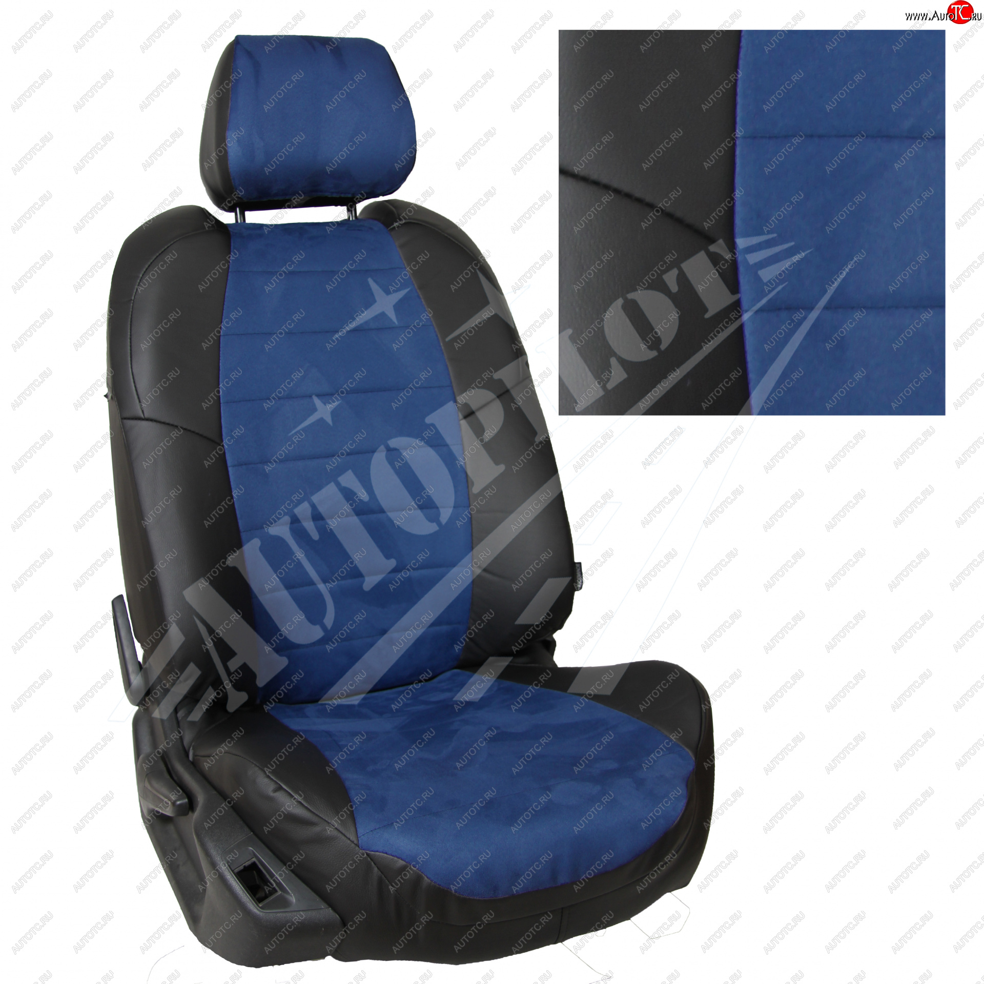 13 649 р. Чехлы сидений AUTOPILOT Алькантара (комплектация Comfortline/Highline, со столиками/без столиков, пасс. спинка трансформер)  Volkswagen Tiguan  Mk2 (2016-2022) дорестайлинг, рестайлинг (Черный + Синий)  с доставкой в г. Кемерово
