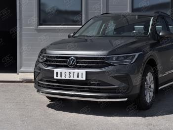 15 499 р. Защита переднего бампера (Ø42 мм нержавейка, NOT R-LINE) SLITKOFF  Volkswagen Tiguan  Mk2 (2020-2022) рестайлинг (полированная нержавейка)  с доставкой в г. Кемерово. Увеличить фотографию 1