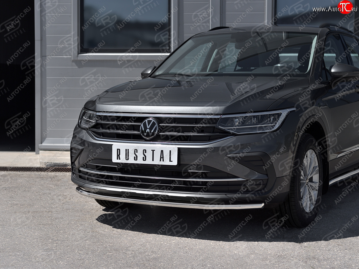 15 499 р. Защита переднего бампера (Ø42 мм нержавейка, NOT R-LINE) SLITKOFF  Volkswagen Tiguan  Mk2 (2020-2022) рестайлинг (полированная нержавейка)  с доставкой в г. Кемерово