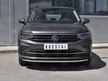 15 499 р. Защита переднего бампера (Ø42 мм нержавейка, NOT R-LINE) SLITKOFF  Volkswagen Tiguan  Mk2 (2020-2022) рестайлинг (полированная нержавейка)  с доставкой в г. Кемерово. Увеличить фотографию 2