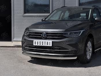 16 599 р. Защита переднего бампера (Ø63 мм, нержавейка, NOT R-LINE) SLITKOFF Volkswagen Tiguan Mk2 рестайлинг (2020-2022)  с доставкой в г. Кемерово. Увеличить фотографию 1