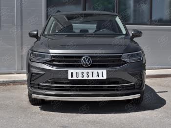 16 599 р. Защита переднего бампера (Ø63 мм, нержавейка, NOT R-LINE) SLITKOFF  Volkswagen Tiguan  Mk2 (2020-2022) рестайлинг  с доставкой в г. Кемерово. Увеличить фотографию 2