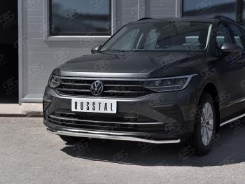 16 299 р. Защита переднего бампера (Ø42 мм волна, нержавейка, NOT R-LINE) SLITKOFF  Volkswagen Tiguan  Mk2 (2020-2022) рестайлинг  с доставкой в г. Кемерово. Увеличить фотографию 3