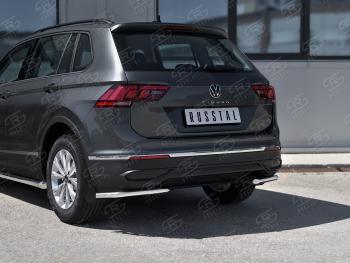 Защита заднего бампера (Ø42 мм уголки, нержавейка, NOT R-LINE) SLITKOFF Volkswagen Tiguan  Mk2 (2020-2022) рестайлинг (полированная нержавейка)