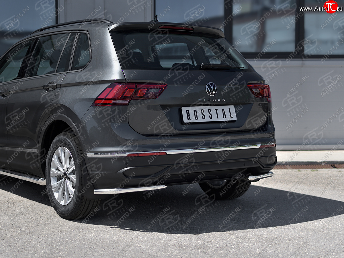 12 699 р. Защита заднего бампера (Ø42 мм уголки, нержавейка, NOT R-LINE) SLITKOFF  Volkswagen Tiguan  Mk2 (2020-2022) рестайлинг (полированная нержавейка)  с доставкой в г. Кемерово