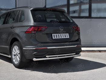 Защита заднего бампера (Ø63 и 42 мм, нержавейка, NOT R-LINE) SLITKOFF Volkswagen Tiguan  Mk2 (2020-2022) рестайлинг