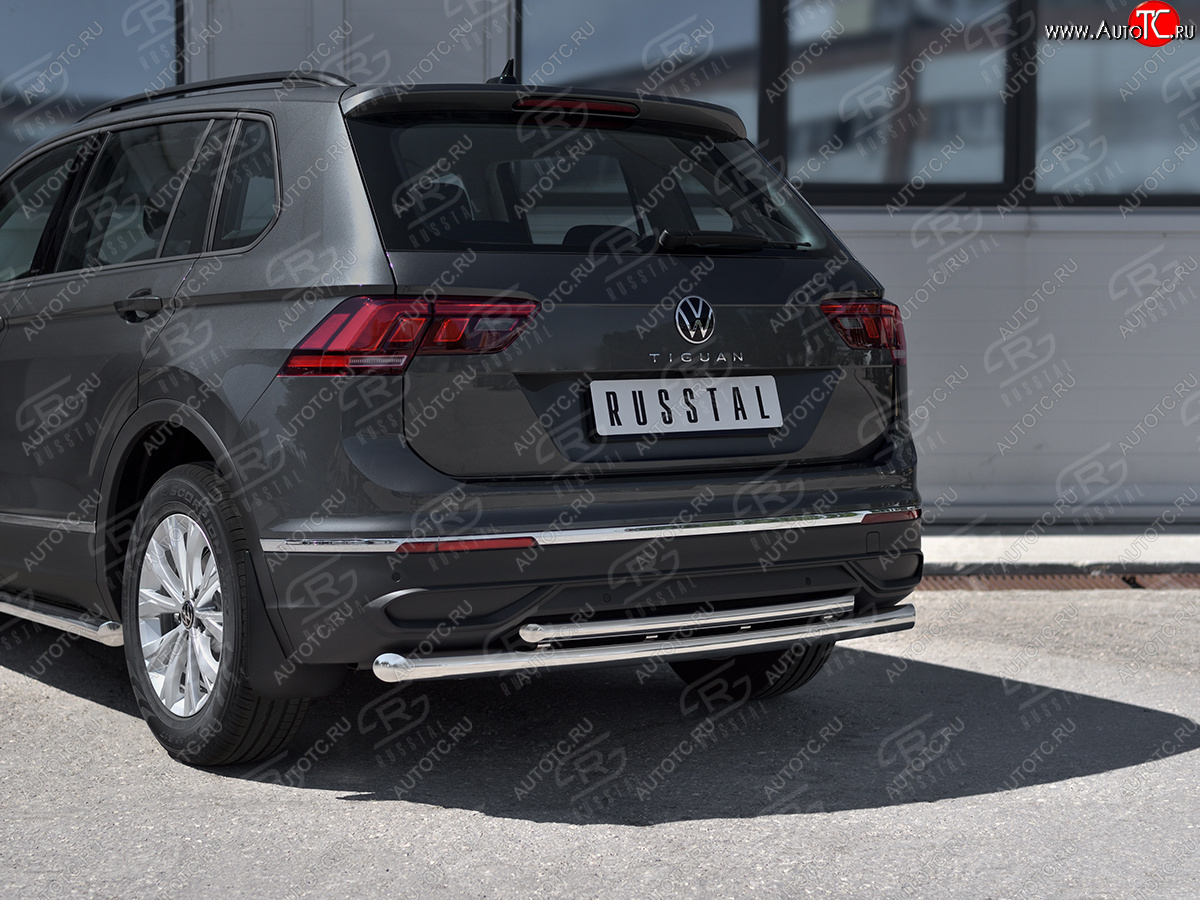16 399 р. Защита заднего бампера (Ø63 и 42 мм, нержавейка, NOT R-LINE) SLITKOFF  Volkswagen Tiguan  Mk2 (2020-2022) рестайлинг  с доставкой в г. Кемерово
