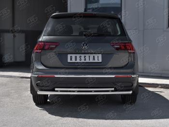 16 399 р. Защита заднего бампера (Ø63 и 42 мм, нержавейка, NOT R-LINE) SLITKOFF  Volkswagen Tiguan  Mk2 (2020-2022) рестайлинг  с доставкой в г. Кемерово. Увеличить фотографию 2