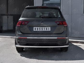16 349 р. Защита заднего бампера (Ø63 мм, нержавейка, NOT R-LINE) SLITKOFF  Volkswagen Tiguan  Mk2 (2020-2022) рестайлинг  с доставкой в г. Кемерово. Увеличить фотографию 2