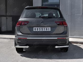 Защита заднего бампера (Ø63 мм уголки, нержавейка, NOT R-LINE) SLITKOFF Volkswagen Tiguan  Mk2 (2020-2022) рестайлинг (полированная нержавейка)