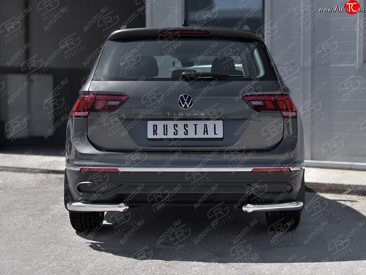 14 649 р. Защита заднего бампера (Ø63 мм уголки, нержавейка, NOT R-LINE) SLITKOFF  Volkswagen Tiguan  Mk2 (2020-2022) рестайлинг (полированная нержавейка)  с доставкой в г. Кемерово