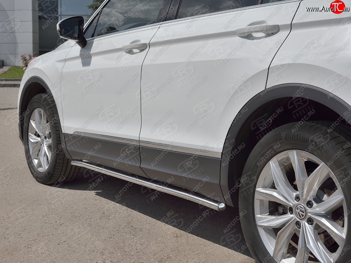 17 299 р. Защита порогов (Ø42 мм, NOT R-LINE) SLITKOFF  Volkswagen Tiguan  Mk2 (2020-2022) рестайлинг (торцы с пластиковыми заглушками, полированная нержавейка)  с доставкой в г. Кемерово