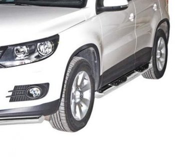 Защита порогов ТехноСфера (Техно Сфера) (нержавейка, с проступью, d76 mm) Volkswagen Tiguan  NF (2011-2017) рестайлинг