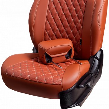 13 949 р. Чехлы для сидений Lord Autofashion Байрон (экокожа, 60/40, со столом).)  Volkswagen Tiguan  NF (2006-2017) дорестайлинг, рестайлинг (Коричневый, вставка коричневая, строчка бежевая)  с доставкой в г. Кемерово. Увеличить фотографию 4