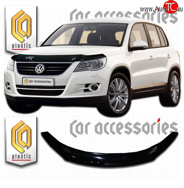 2 399 р. Дефлектор капота CA Plastic  Volkswagen Tiguan  NF (2006-2011) дорестайлинг (Classic черный, Без надписи)  с доставкой в г. Кемерово