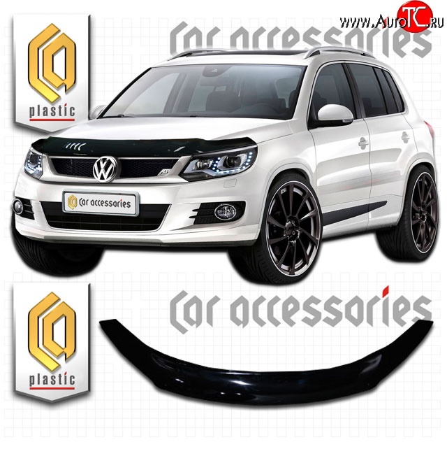 2 399 р. Дефлектор капота CA Plastic  Volkswagen Tiguan  NF (2011-2017) рестайлинг (Classic черный, Без надписи)  с доставкой в г. Кемерово