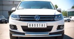 18 449 р. Защита переднего бампера (2 трубыØ63 мм, нержавейка) SLITKOFF  Volkswagen Tiguan  NF (2011-2017) рестайлинг  с доставкой в г. Кемерово. Увеличить фотографию 1