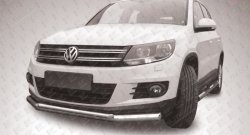 Двойная защита переднего бампера из двух труб диаметром 76 и 42 мм Slitkoff Volkswagen Tiguan  NF (2011-2017) рестайлинг