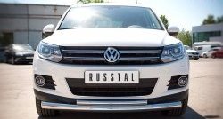 15 999 р. Защита переднего бампера (2 трубыØ76 и 42 мм, нержавейка) SLITKOFF  Volkswagen Tiguan  NF (2011-2017) рестайлинг  с доставкой в г. Кемерово. Увеличить фотографию 1