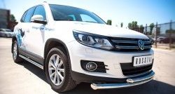 17 649 р. Защита переднего бампера (2 трубыØ76 и 63 мм, нержавейка, Sport & Style) SLITKOFF Volkswagen Tiguan NF рестайлинг (2011-2017)  с доставкой в г. Кемерово. Увеличить фотографию 3