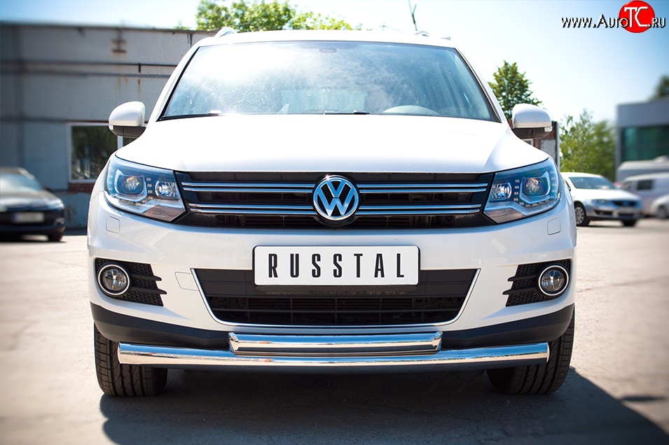 17 649 р. Защита переднего бампера (2 трубыØ76 и 63 мм, нержавейка, Sport & Style) SLITKOFF Volkswagen Tiguan NF рестайлинг (2011-2017)  с доставкой в г. Кемерово